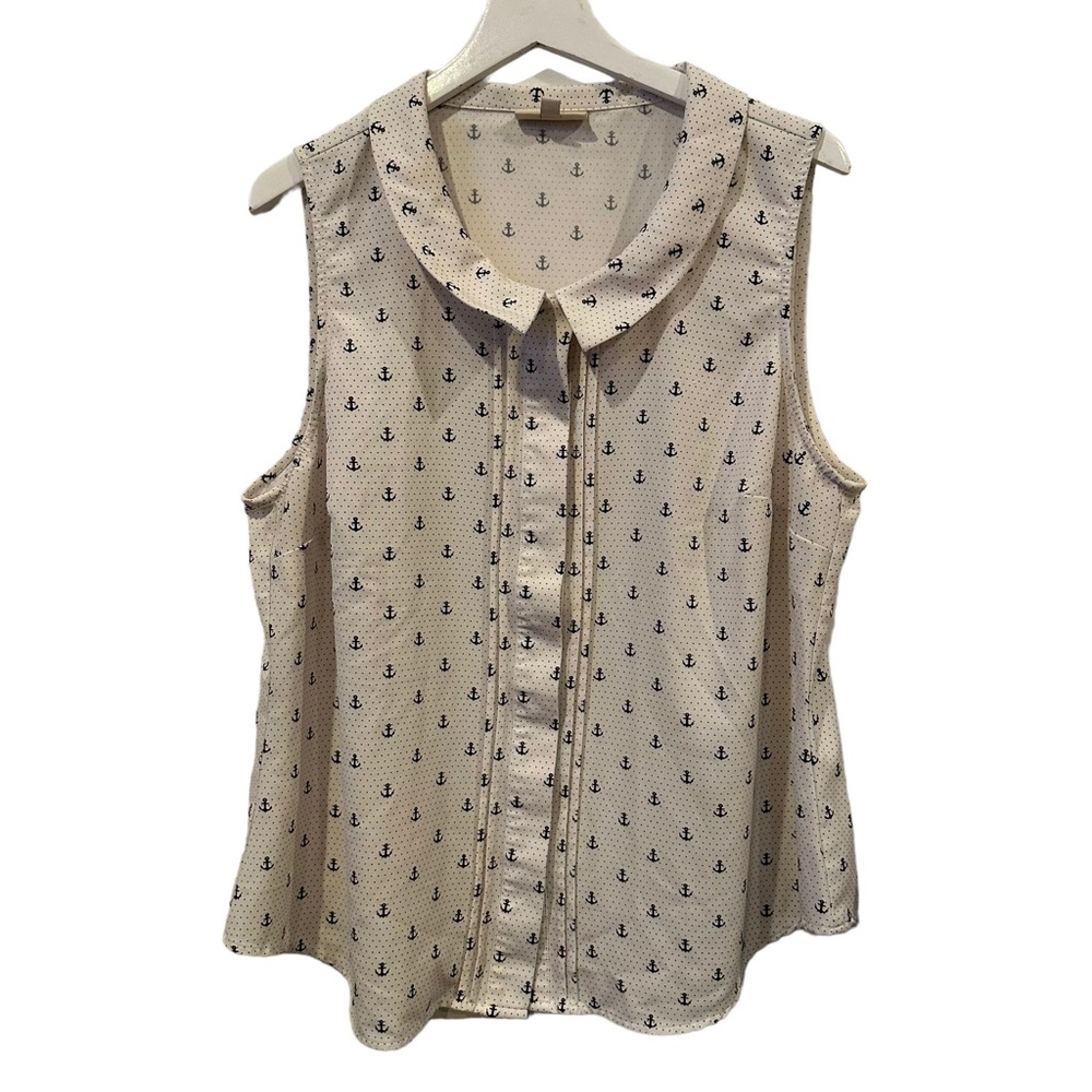 Modcloth Women's White Anchor Button Front Sleeveless Blouse Top Plus Size 1X - Picture 1 of 3